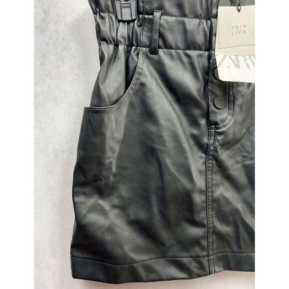 Zara knit Faux Leather Paper Bag Mini Skirt size Small Black NWT - Picture 5 of 6